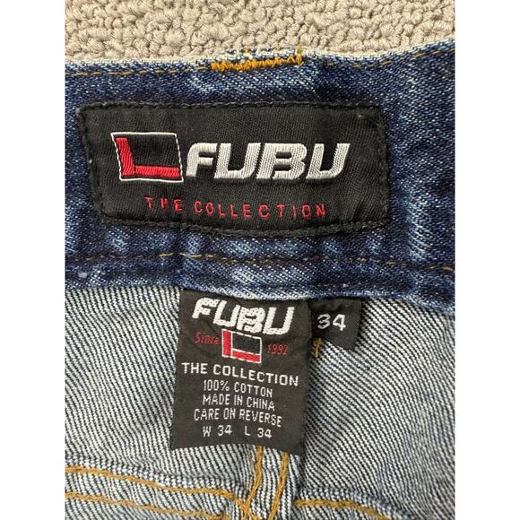 Vintage Fubu Cargo Jeans Men 34x34 Blue Dark Wash Pocket 100% cotton Denim - Picture 3 of 8